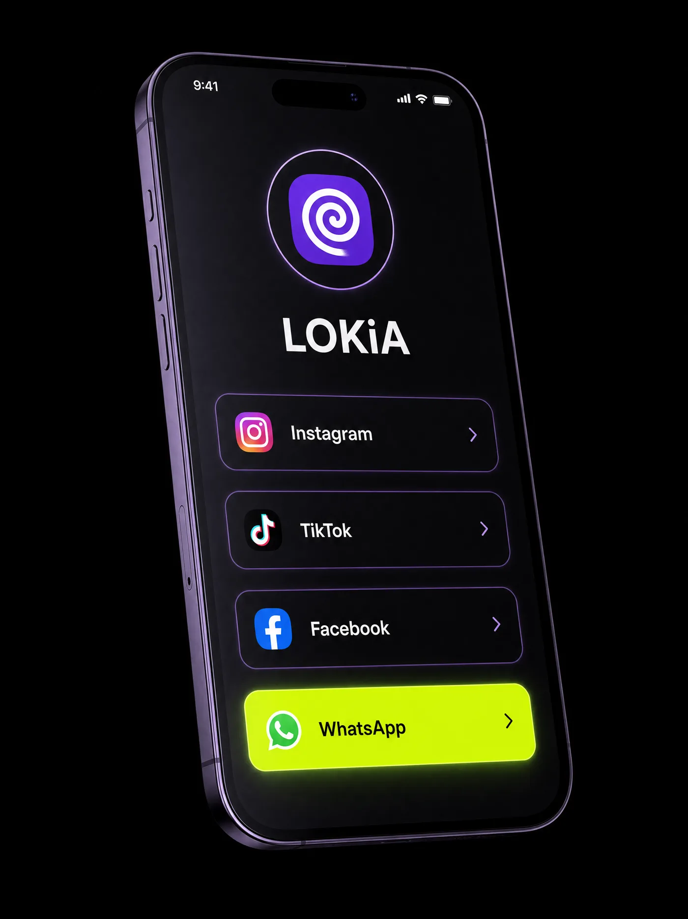 BioLink en un celular: tarjeta con redes y botón de WhatsApp